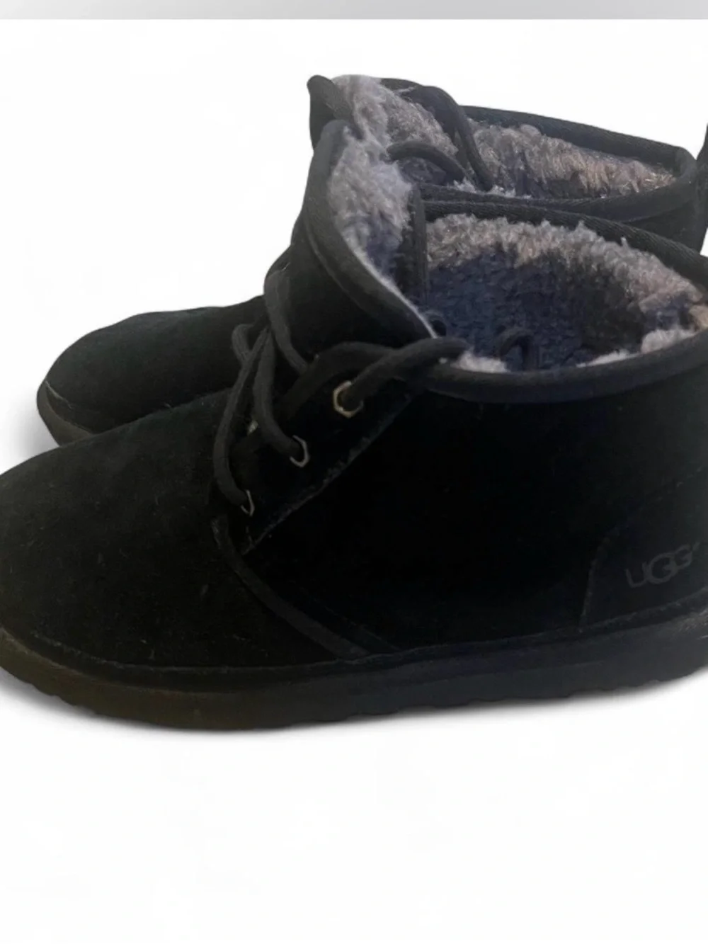 UGG Men Black Suede Lace-Up Shearling Ankle Boots